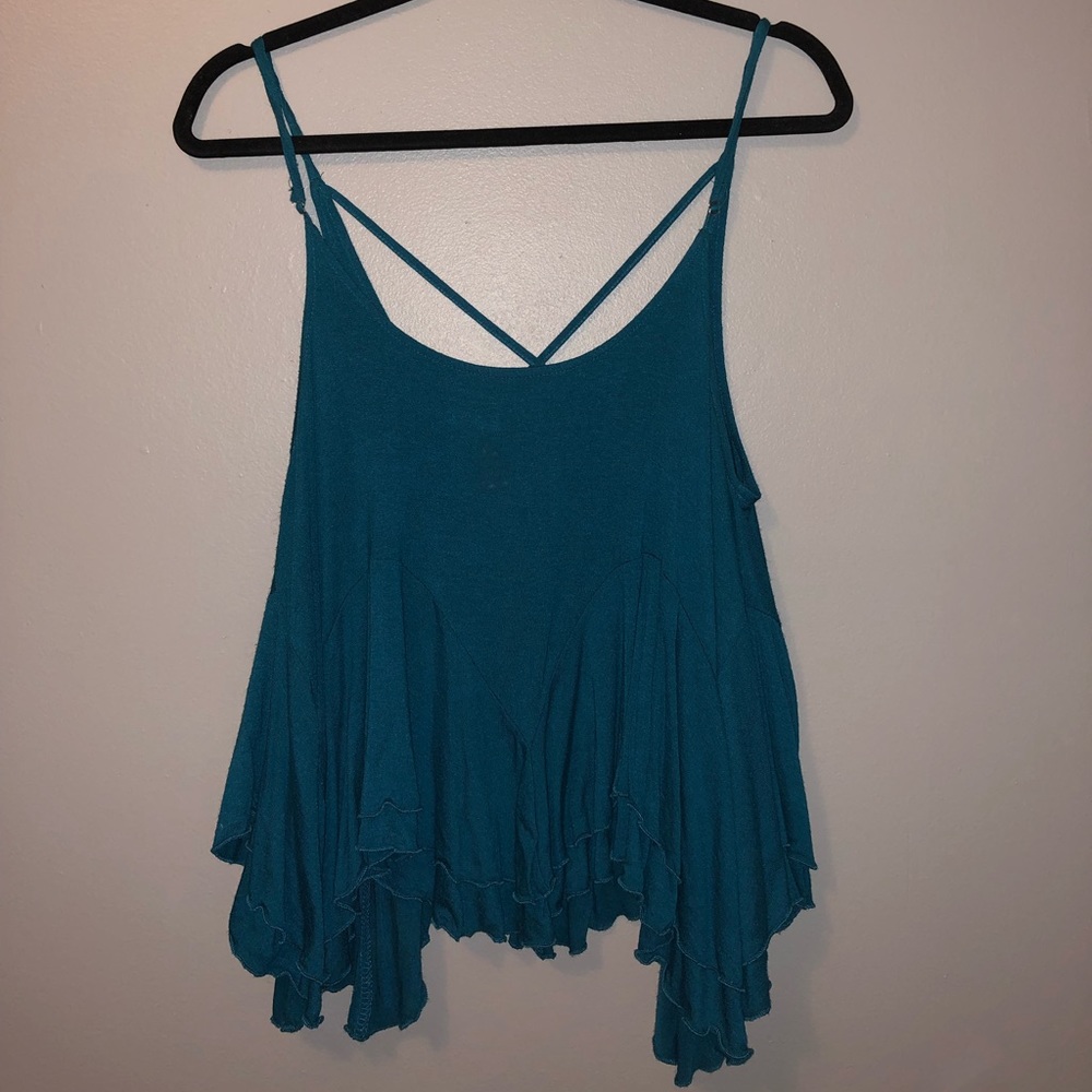flowy teal boho em tank top